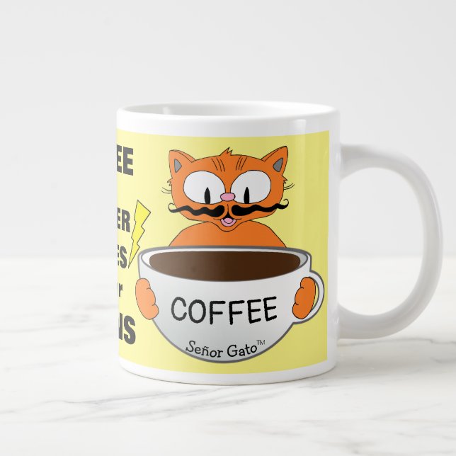 Grande Tasse Chat de dessin animé avec citation drôle (Droite)