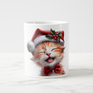 Grande Tasse Chat de Noël mignon avec chapeau de Père Noël et C