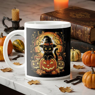 Grande Tasse Chat de sorcière de citrouille de chat noir Hallow