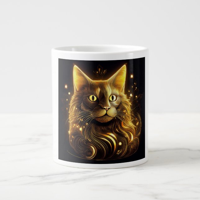 Grande Tasse Chat doré néon fantastique (Devant)