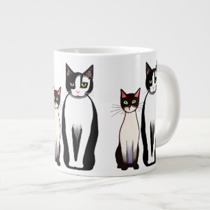 Grande Tasse Chat et chaton noir et blanc rétro moderne
