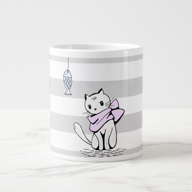 Grande Tasse Chat et poisson blanc testé (Devant)