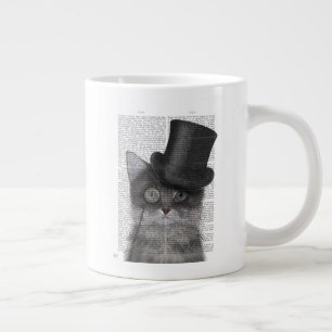 Grande Tasse Chat gris avec chapeau supérieur