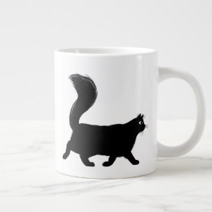 Grande Tasse Chat noir à pied avec longue queue de bouffée