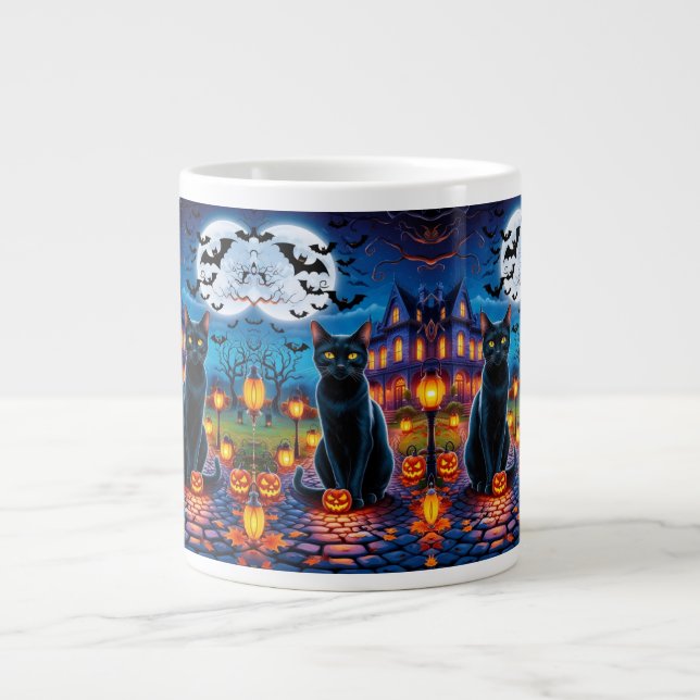 Grande Tasse Chat noir dans le paysage enchanté d'Halloween (Devant)