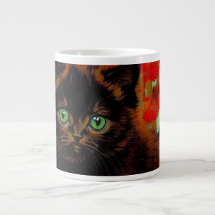 Grande Tasse Chat noir de Van Gogh Fleurs rouges