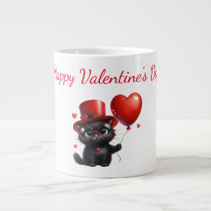 Grande Tasse Chat noir drôle avec ballons Saint-Valentin
