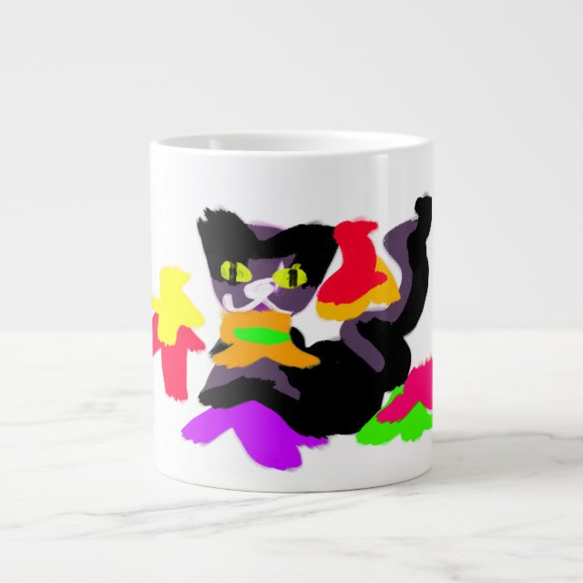 Grande Tasse Chat noir et fête d'automne (Devant)