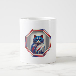 Grande Tasse Chat patriote rouge blanc & bleu dans un cadre