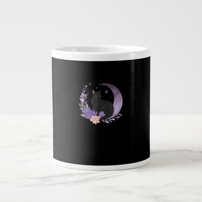 Grande Tasse Chat Sorcière Fleurs de Lune Pastel Goth Goblincor (Devant)