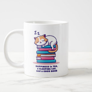 Grande Tasse Chat sur pile de livres Joli thé de lecteur person