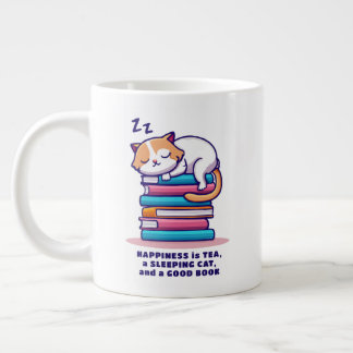 Grande Tasse Chat sur pile de livres Joli thé de lecteur person