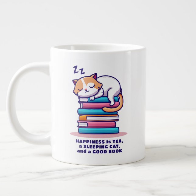 Grande Tasse Chat sur pile de livres Joli thé de lecteur person (Gauche)