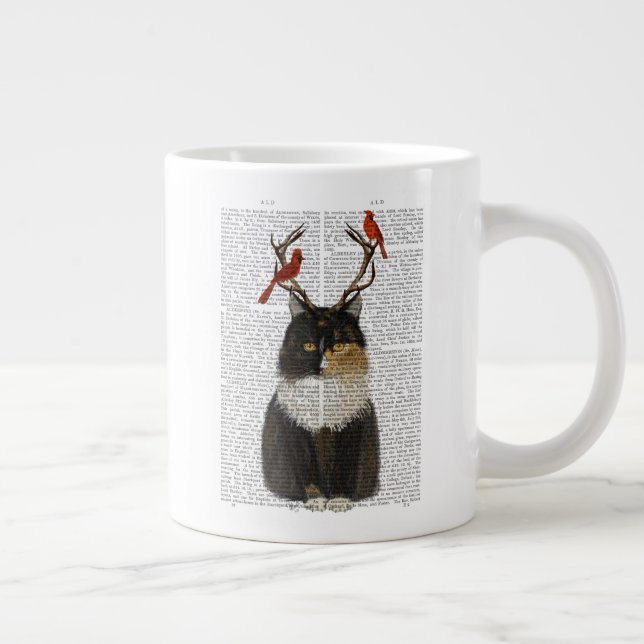 Grande Tasse Chat Tortoiseshell avec Antlers et Red Birds (Droite)