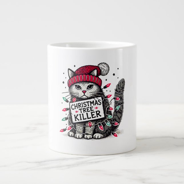 Grande Tasse chat tueur d'arbre de noël (Devant)