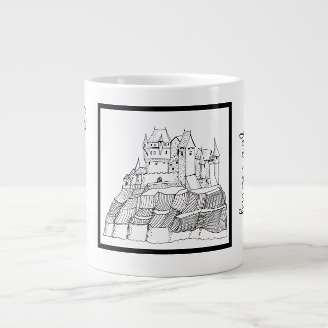 Grande Tasse Château moderne et élégant Noir et Blanc (Devant)