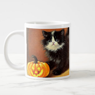 Grande Tasse Chaton d'Halloween noir et blanc vintage