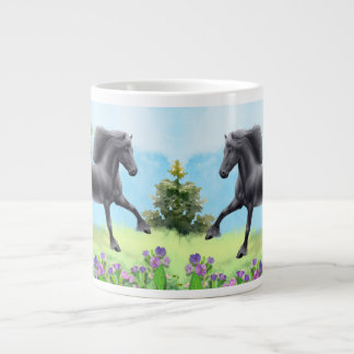 Grande Tasse Cheval friésien noir galopant