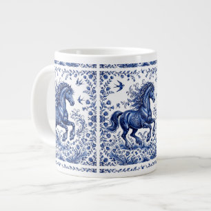 Grande Tasse Cheval frison de style Delft Delftware dans un pré