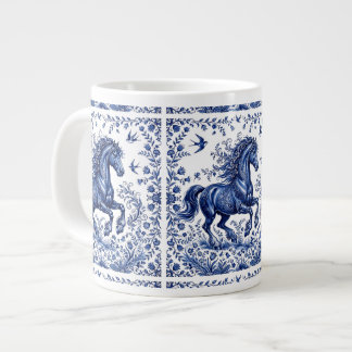 Grande Tasse Cheval frison de style Delft Delftware dans un pré