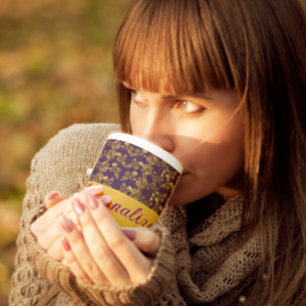 Grande Tasse Chic Golden Flowers violet motif personnalisé