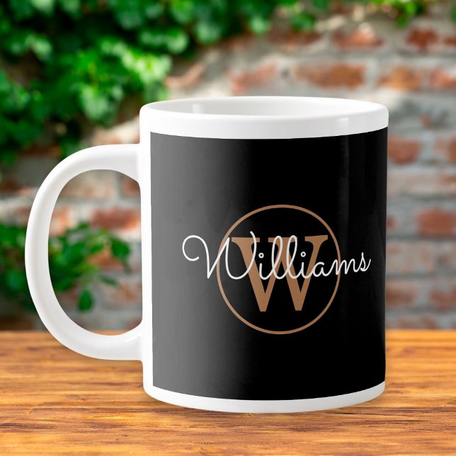 Grande Tasse Chic Script Gold Monogramme Noir Personnalisé (Créateur téléchargé)