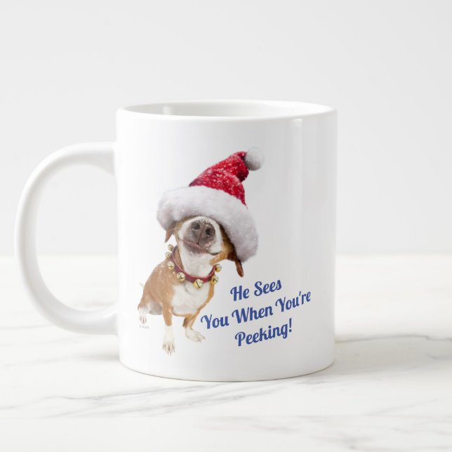 Grande Tasse Chien avec un grand chapeau de Père Noël (Gauche)