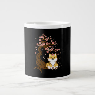 Grande Tasse Chien de Shiba inu assis sous l'arbre aux fleurs d