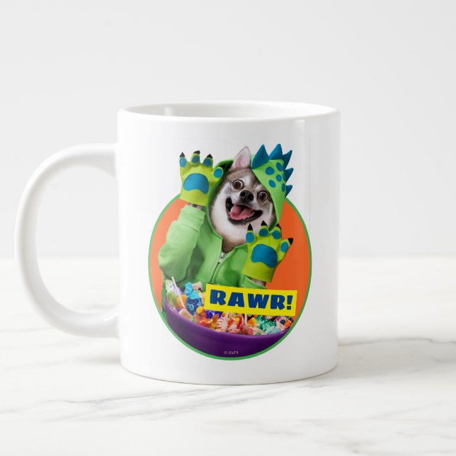 Grande Tasse Chien en en costume de dinosaure (Gauche)