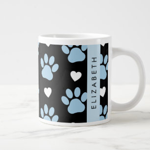 Grande Tasse Chien Paws, Blue Paws, White Hearts, Votre Nom