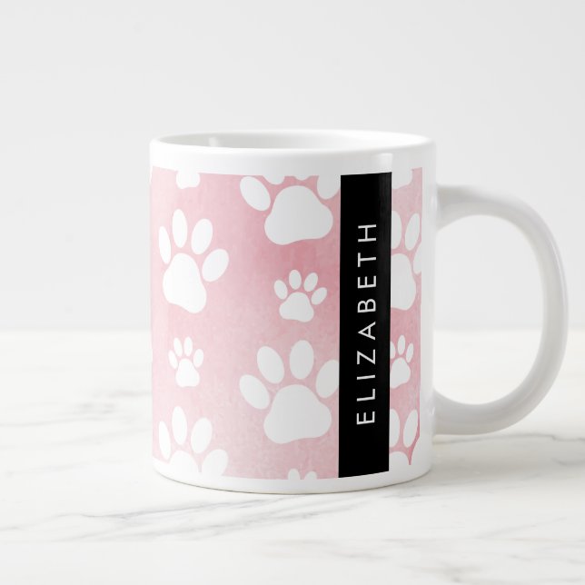 Grande Tasse Chien Paws, White Paws, Aquarelles roses, Votre No (Droite)