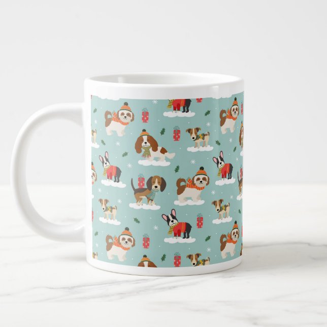 Grande Tasse Chiens de Noël en Motif d'Écharpes douillettes (Gauche)