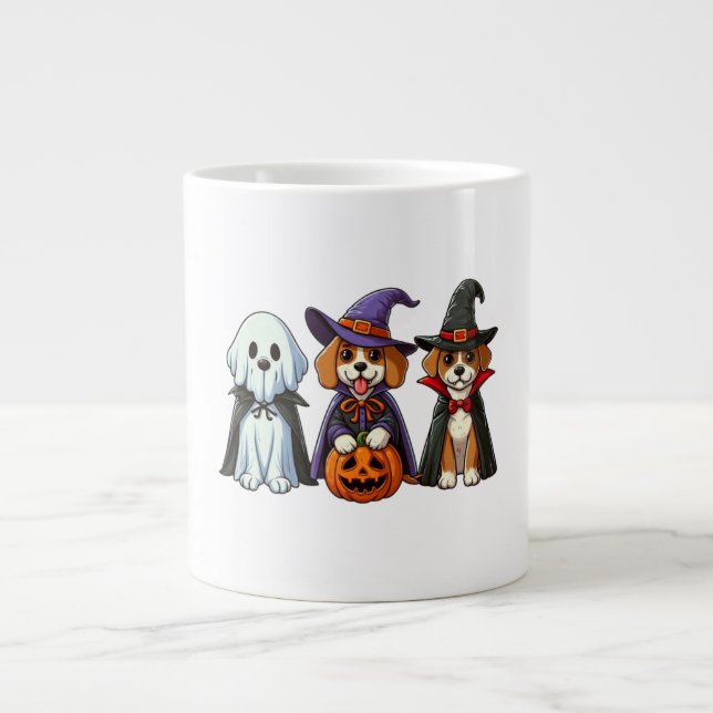 Grande Tasse Chiens mignons comme fantôme, sorcière et vampire (Devant)