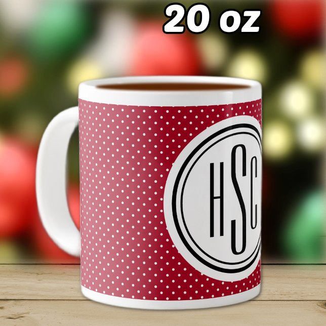 Grande Tasse Chiffre 20oz Big Monogram Rouge & Blanc Swiss Dots (Créateur téléchargé)