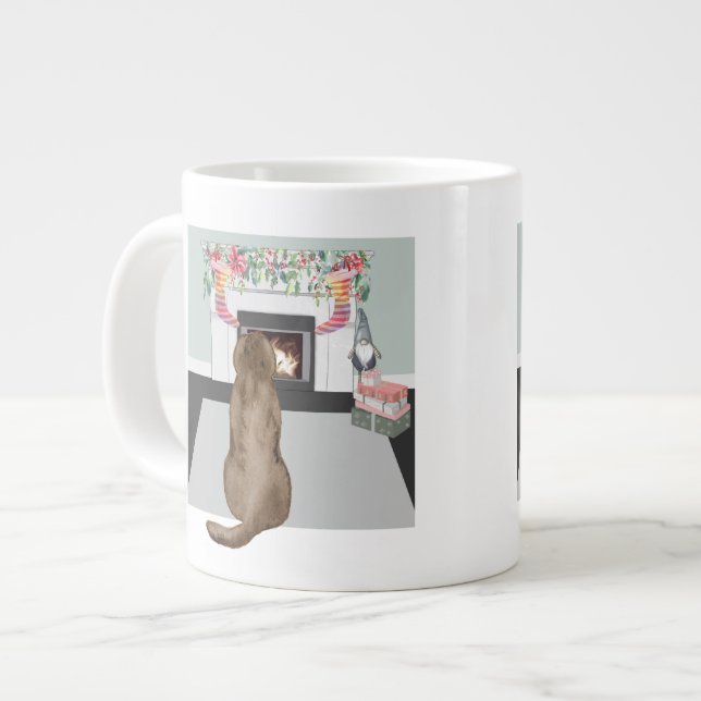 Grande Tasse Chocolat Labrador Chien Noël Cheminée Scène (Devant gauche)