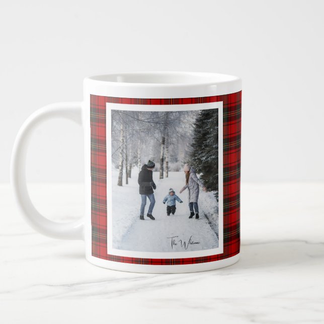 Grande Tasse Christmas Gift 2 Photo Trendy Red Plaid Rustic  (Gauche)