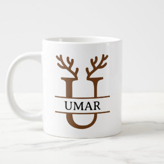 Grande Tasse Christmas Reindeer holiday Mug, Custom winter