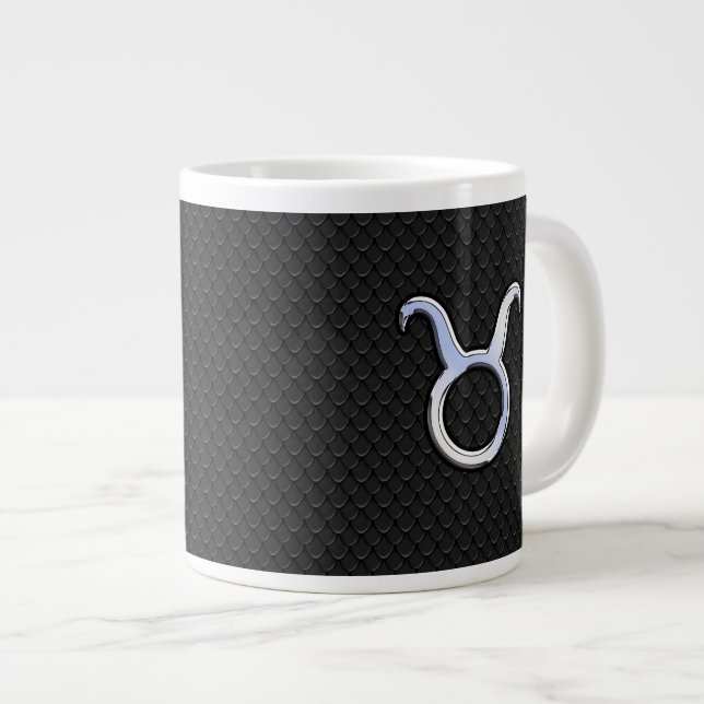 Grande Tasse Chrome Like Taurus Zodiac Sign on Black Snake Skin (Devant droit)