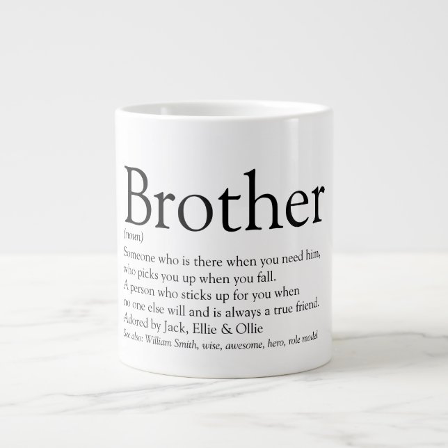 Grande Tasse Citation de définition de frère amusant en noir et (Devant)