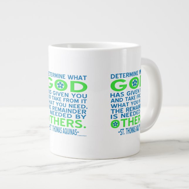 Grande Tasse Citation de St. Thomas d'Aquin en bleu et vert (Devant droit)