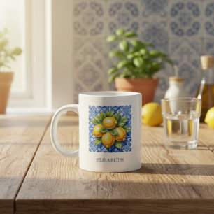 Grande Tasse Citron d'Amalfi Italie Carrelage personnalisé bleu
