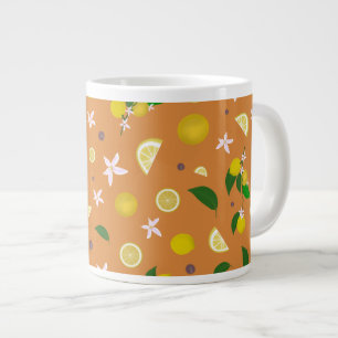 Grande Tasse Citron et fleurs sur orange
