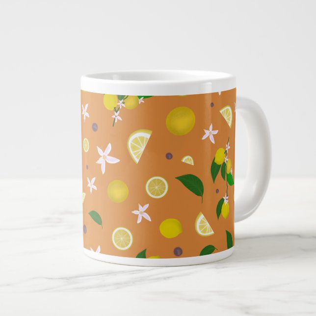 Grande Tasse Citron et fleurs sur orange (Devant droit)