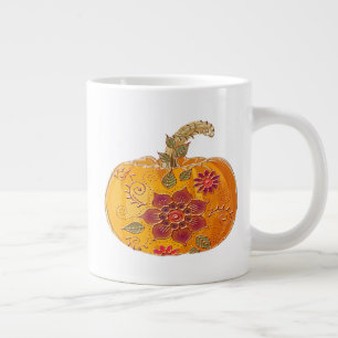 Grande Tasse Citrouille Automne Avec Fleurs