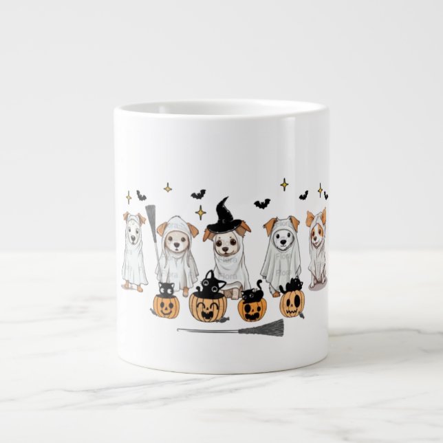 Grande Tasse Citrouille de chat noir de chien fantôme Halloween (Devant)