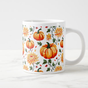Grande Tasse Citrouilles d'automne et chrysanthèmes