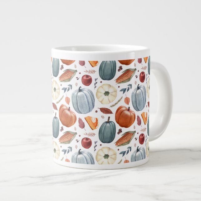 Grande Tasse Citrouilles d'automne et feuilles d'automne Motif (Devant droit)