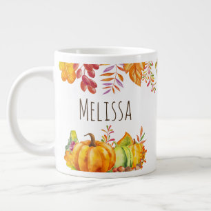Grande Tasse Citrouilles de récolte et feuilles d'automne front
