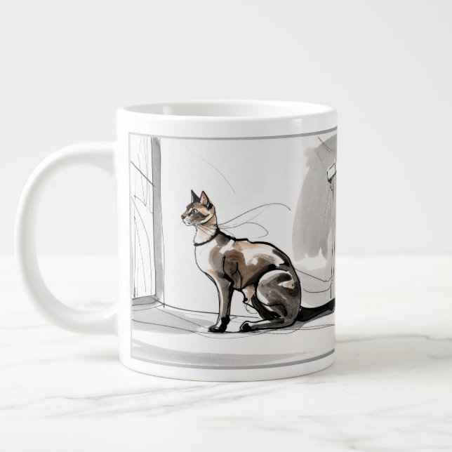 Grande Tasse City Cat Looking Stylish Minimalist Art (Gauche)