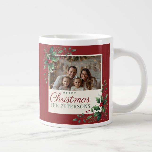 Grande Tasse Classic Botanical Red Custom Photo Christmas (Droite)